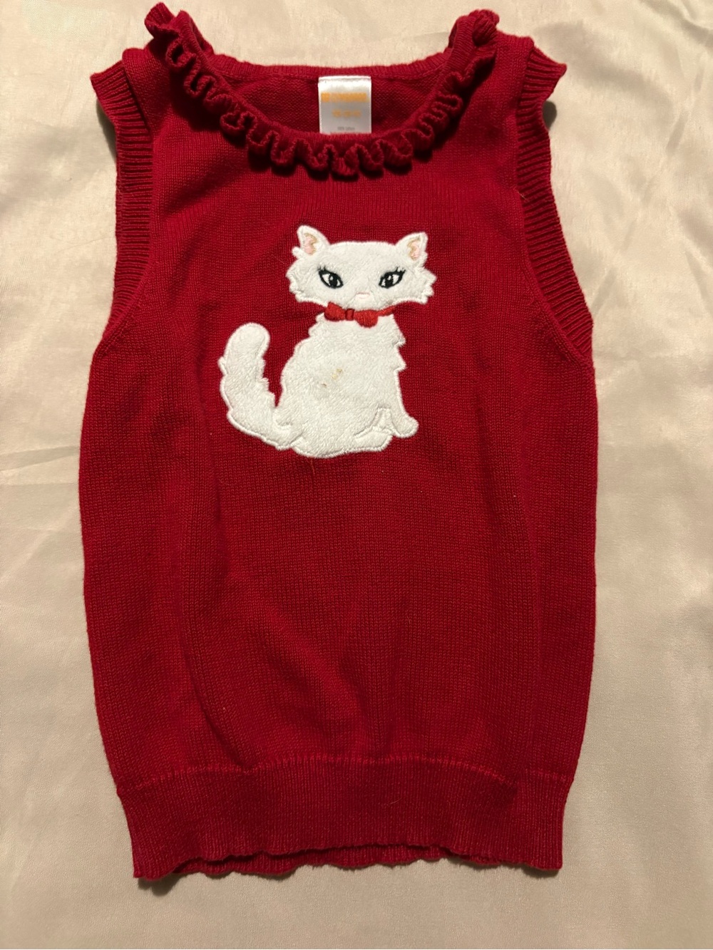 Gymboree Red Sleeveless Knit Vest with White Cat Applique
